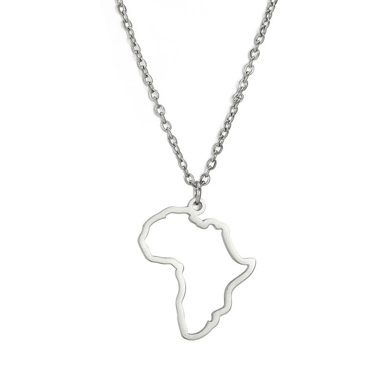 Collier carte afrique en acier inoxydable